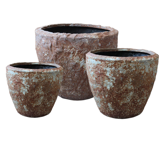 HomeRoots  Set of Three 21" Brown Stone Indoor Outdoor Round Pot Planter