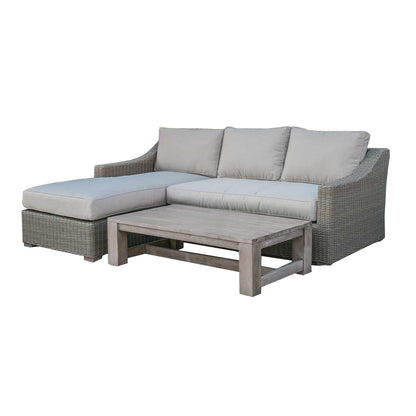 HomeRoots Three Piece Outdoor Gray Rattan Sectional Seating Group with Beige Cushions