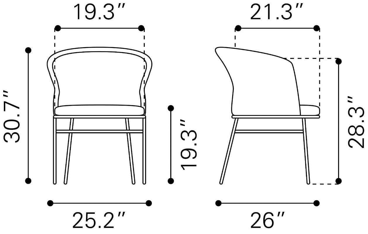 Zuo Freycinet Dining Chair (Set of 2) Natural - 25.2" W x 26" D x 30.7" H