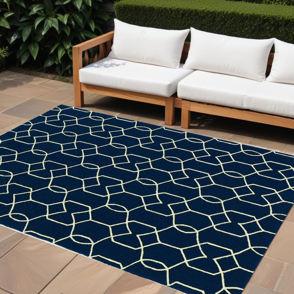 HomeRoots 7' X 10' Blue Moroccan Indoor Outdoor Area Rug