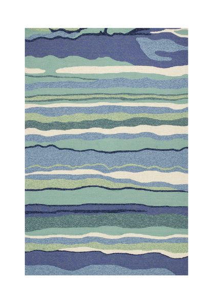 HomeRoots  8' X 10' Blue Abstract Waves Indoor Outdoor Area Rug