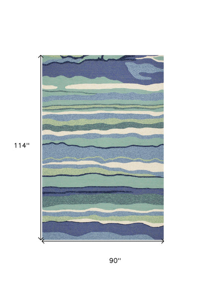 HomeRoots  8' X 10' Blue Abstract Waves Indoor Outdoor Area Rug