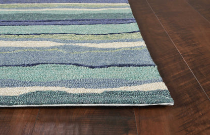 HomeRoots  8' X 10' Blue Abstract Waves Indoor Outdoor Area Rug