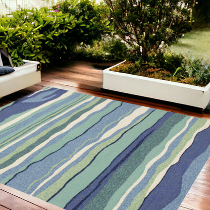 HomeRoots  8' X 10' Blue Abstract Waves Indoor Outdoor Area Rug