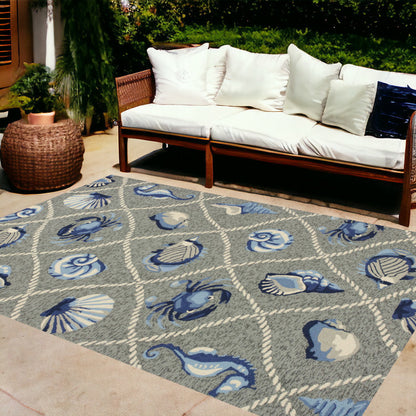 HomeRoots 8' X 10' Gray Abstract Handmade Indoor Outdoor Area Rug