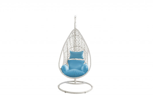 HomeRoots 40" Blue and Steel stand finished Metal Outdoor Swing Chair with Blue Cushion