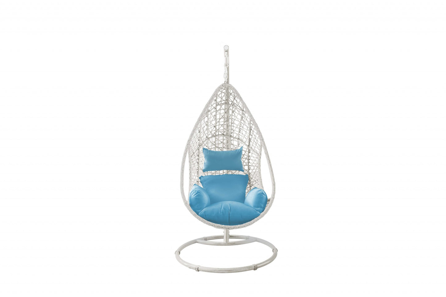 HomeRoots 40" Blue and Steel stand finished Metal Outdoor Swing Chair with Blue Cushion