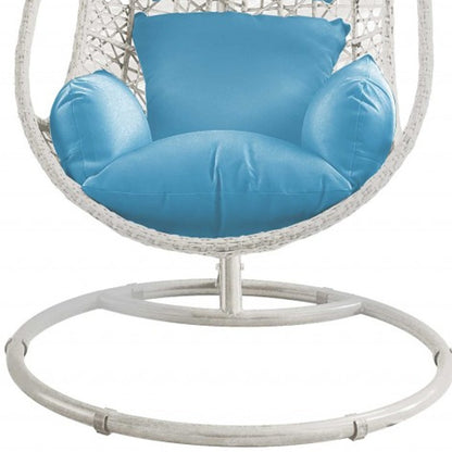 HomeRoots 40" Blue and Steel stand finished Metal Outdoor Swing Chair with Blue Cushion