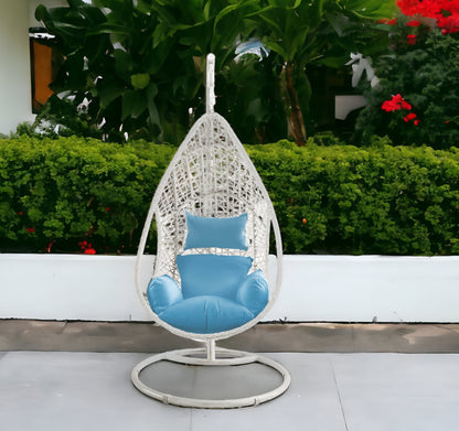 HomeRoots 40" Blue and Steel stand finished Metal Outdoor Swing Chair with Blue Cushion