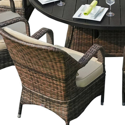 HomeRoots Brown Wicker Round Outdoor Fire Pit Dining Set With 8 Chairs