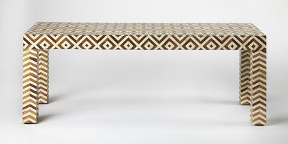 HomeRoots Geo And Chevron Teak And Bone Inlay Bench