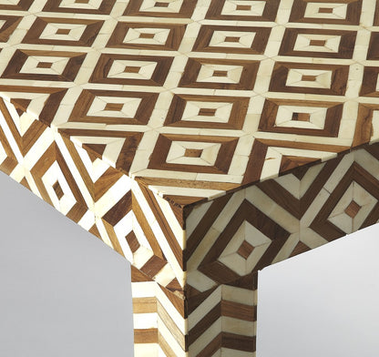 HomeRoots Geo And Chevron Teak And Bone Inlay Bench