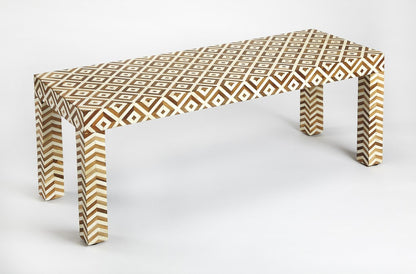 HomeRoots Geo And Chevron Teak And Bone Inlay Bench