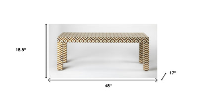 HomeRoots Geo And Chevron Teak And Bone Inlay Bench