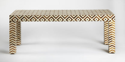 HomeRoots Geo And Chevron Teak And Bone Inlay Bench