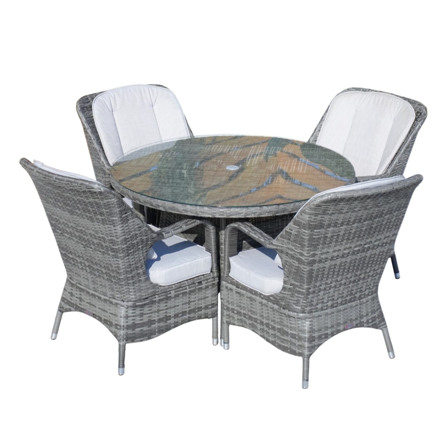 HomeRoots Five Piece Gray Round Glass Dining Set