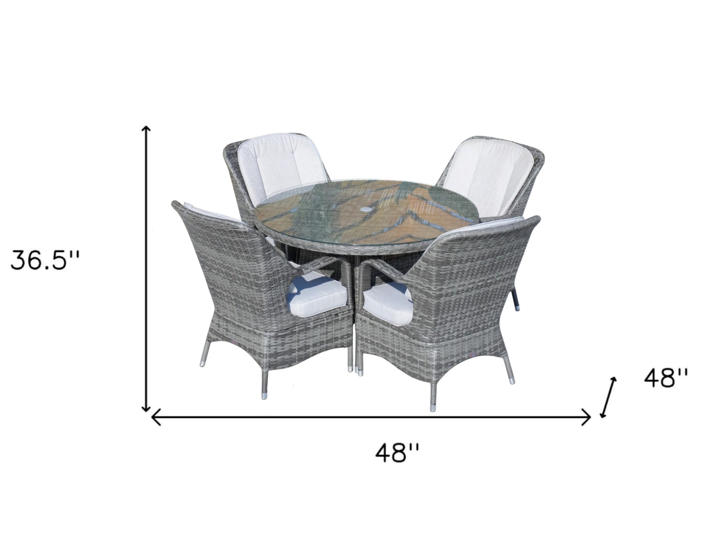 HomeRoots Five Piece Gray Round Glass Dining Set