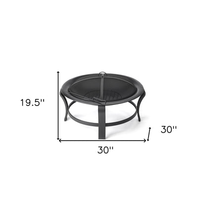 HomeRoots Black Steel Round Wood Burning Fire Pit