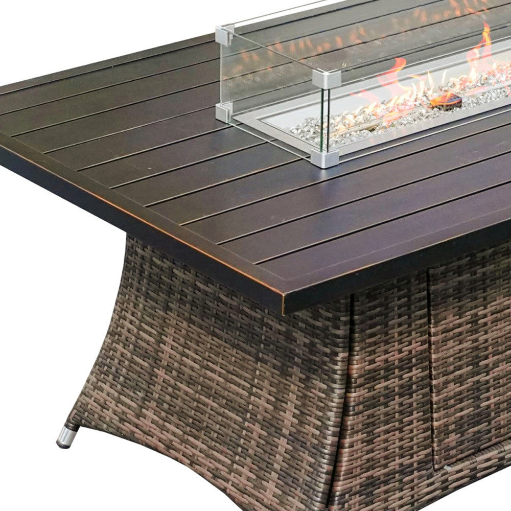 HomeRoots Brown Wicker Outdoor Patio Gas Fire Pit Table