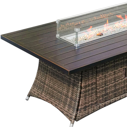 HomeRoots Brown Wicker Outdoor Patio Gas Fire Pit Table