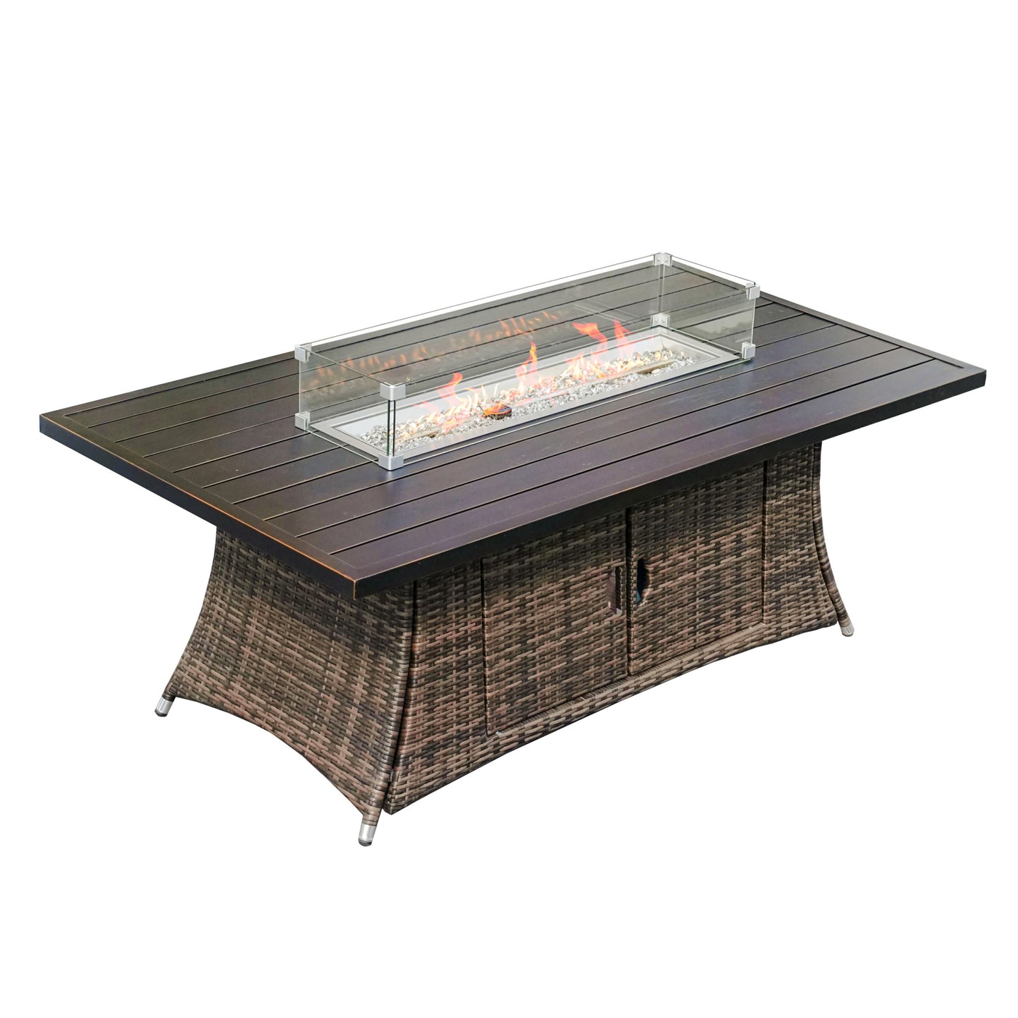 HomeRoots Brown Wicker Outdoor Patio Gas Fire Pit Table