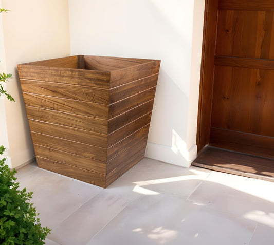 HomeRoots  Large Brown Solid Wood Indoor Outdoor Square Planter Box 22" H x 21" W x 21" D