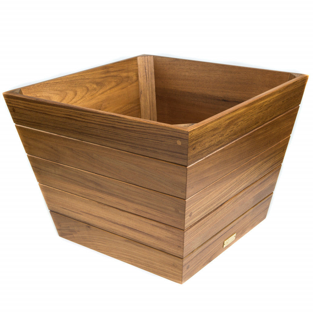 HomeRoots  Medium Brown Teak Wood Indoor Outdoor Square Planter Box 14" H x 19" W x 19" D