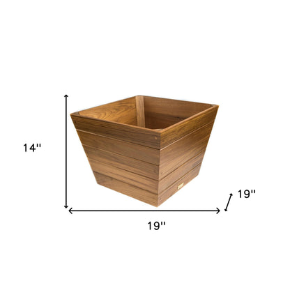 HomeRoots  Medium Brown Teak Wood Indoor Outdoor Square Planter Box 14" H x 19" W x 19" D