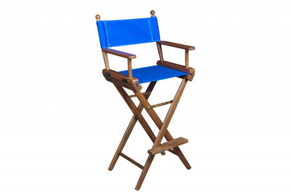 HomeRoots 23" Blue and Brown Solid Wood Indoor Outdoor Director Chair