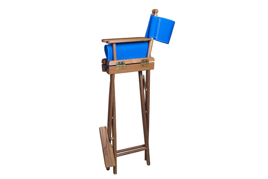 HomeRoots 23" Blue and Brown Solid Wood Indoor Outdoor Director Chair