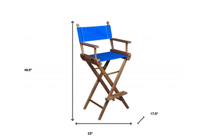 HomeRoots 23" Blue and Brown Solid Wood Indoor Outdoor Director Chair