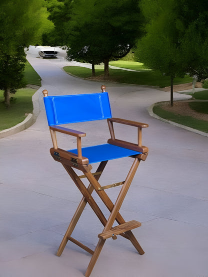 HomeRoots 23" Blue and Brown Solid Wood Indoor Outdoor Director Chair