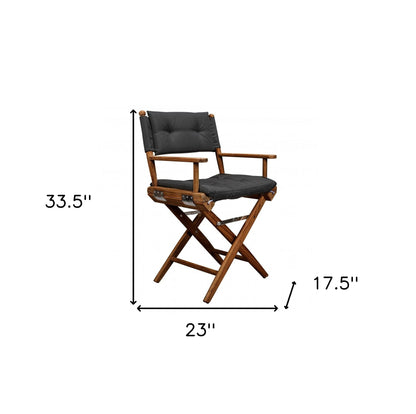 HomeRoots 23" Black and Natural Wood Solid Wood Indoor Outdoor Director Chair with Black Cushion