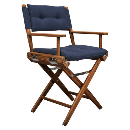 HomeRoots 23" Navy Blue and Brown Solid Wood Indoor Outdoor Director Chair with Navy Blue Cushion