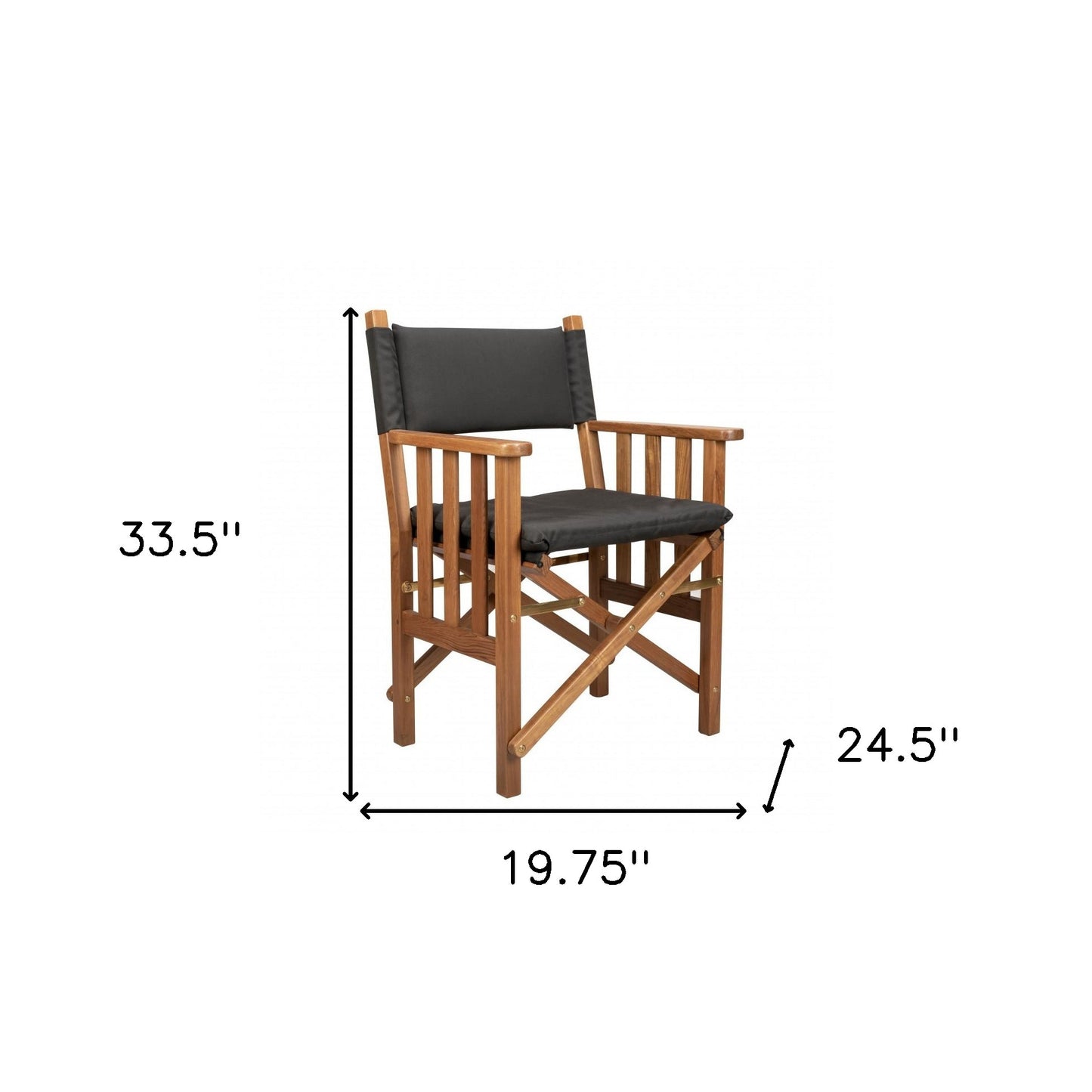 HomeRoots 20" Black and Natural Wood Solid Wood Indoor Outdoor Director Chair with Black Cushion