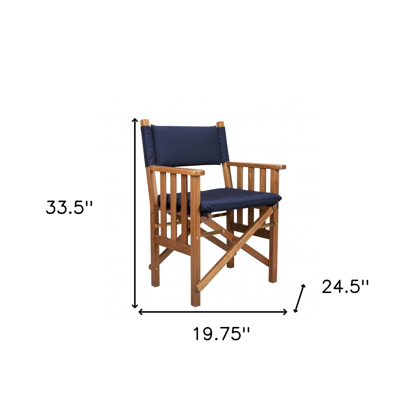 HomeRoots 20" Navy Blue and Natural Wood Solid Wood Indoor Outdoor Director Chair with Navy Blue Cushion