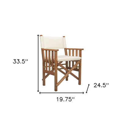 HomeRoots 20" Ivory and Natural Wood Solid Wood Indoor Outdoor Director Chair with Ivory Cushion