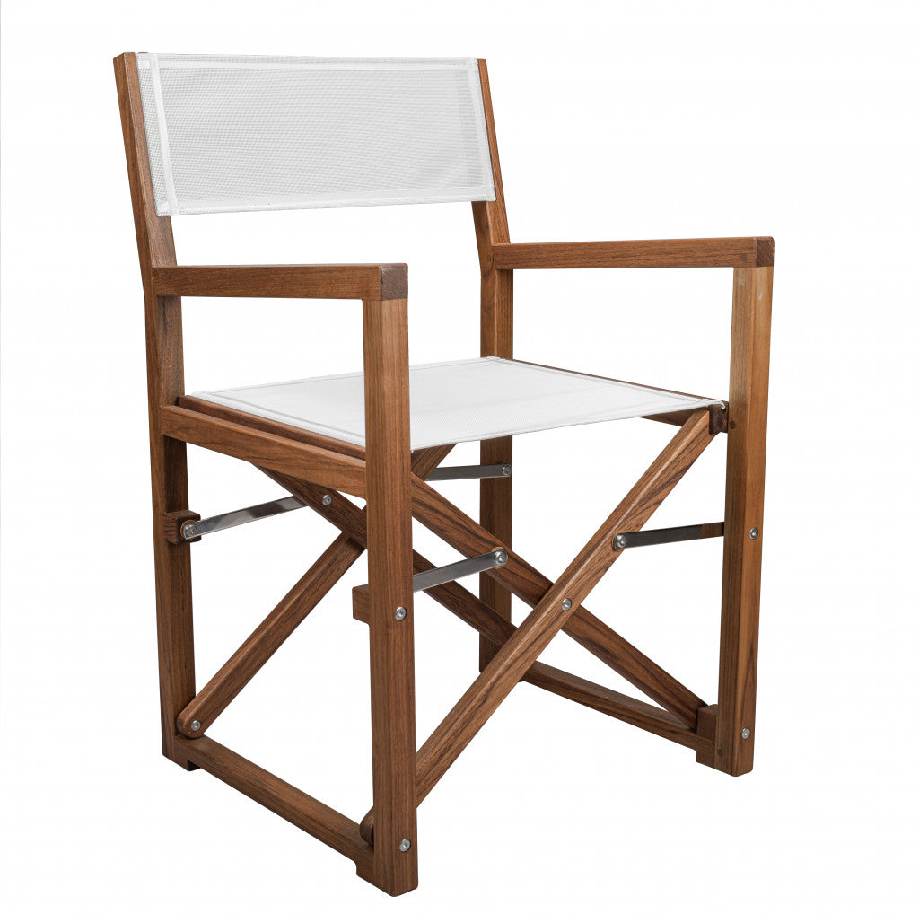 HomeRoots 23" White and Natural Wood Solid Wood Indoor Outdoor Director Chair