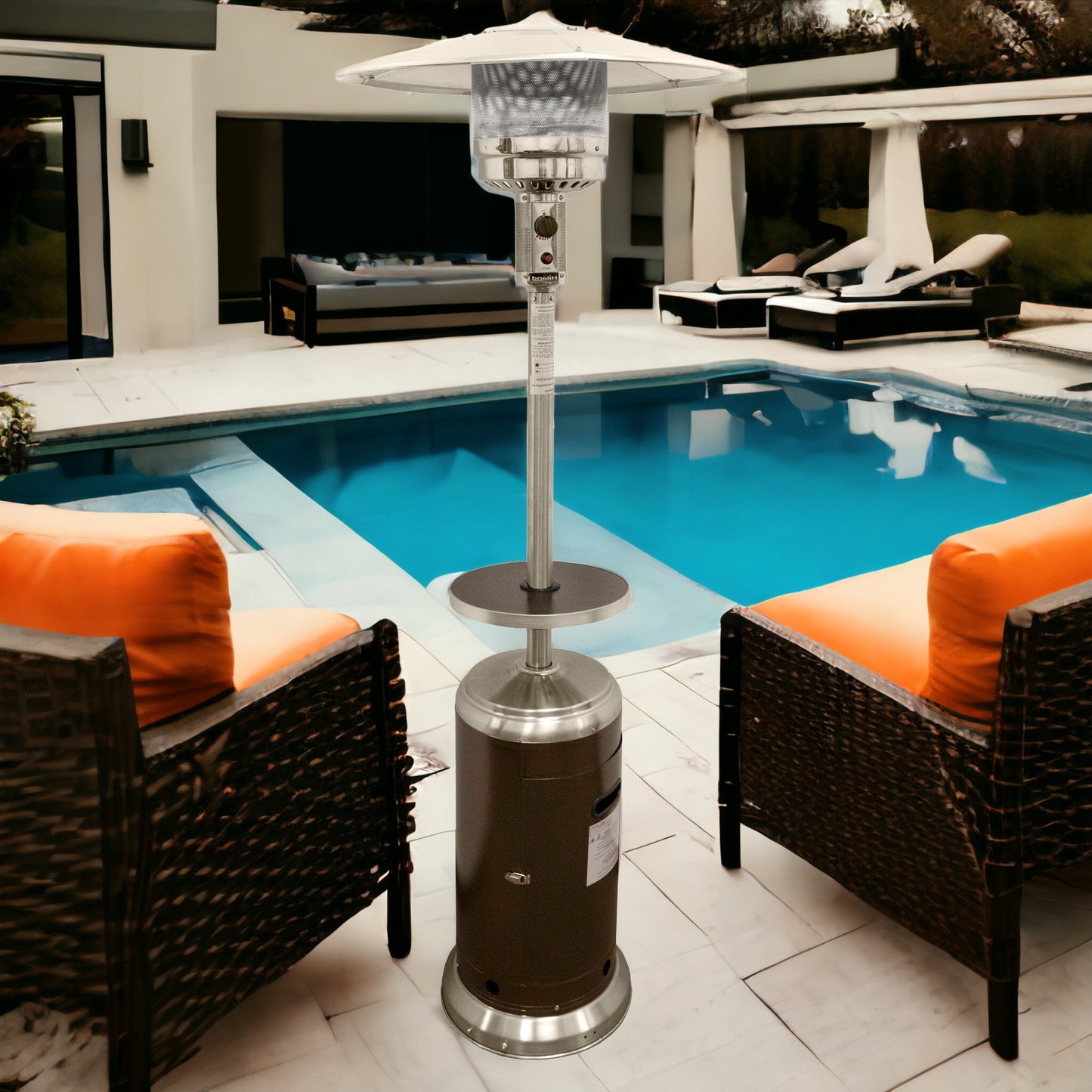 HomeRoots 48000 BTU Silver Steel Propane Cylindrical Pole Standing Patio Heater