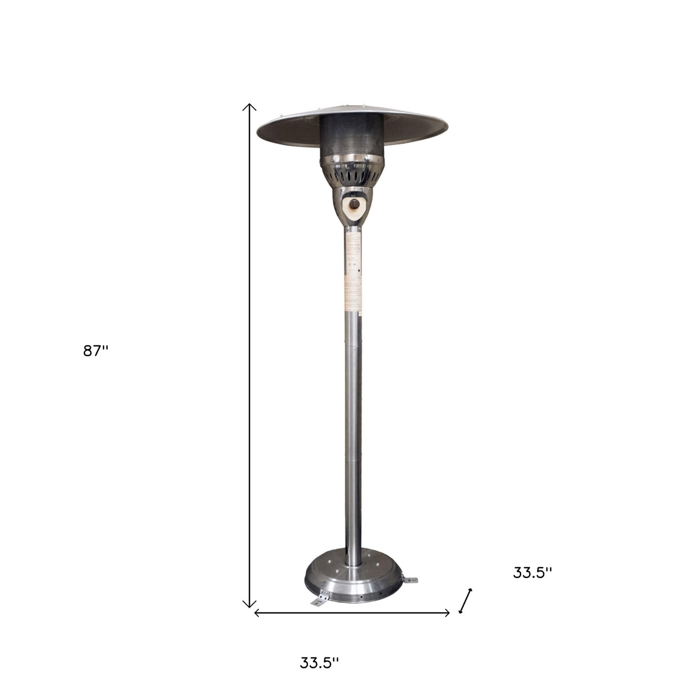 HomeRoots 41000 BTU Silver Steel Natural Gas Cylindrical Pole Standing Patio Heater