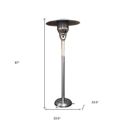 HomeRoots 41000 BTU Silver Steel Natural Gas Cylindrical Pole Standing Patio Heater