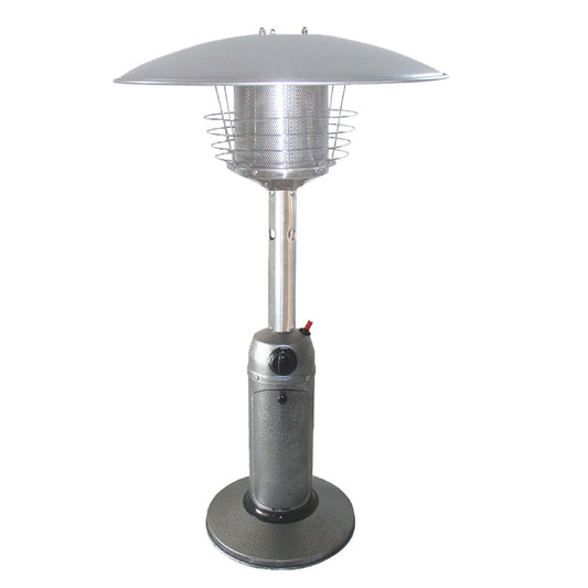 HomeRoots 11000 BTU Silver Steel Propane Cylindrical Pole Tabletop Patio Heater