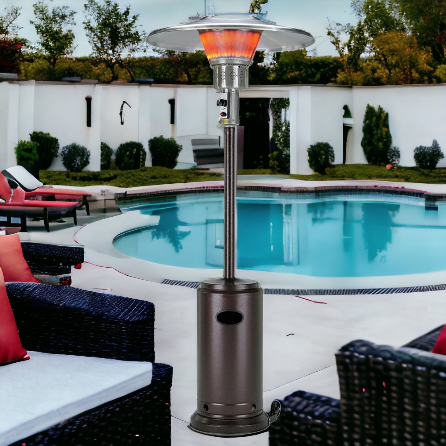 HomeRoots 40000 BTU Bronze Steel Propane Cylindrical Pole Standing Patio Heater