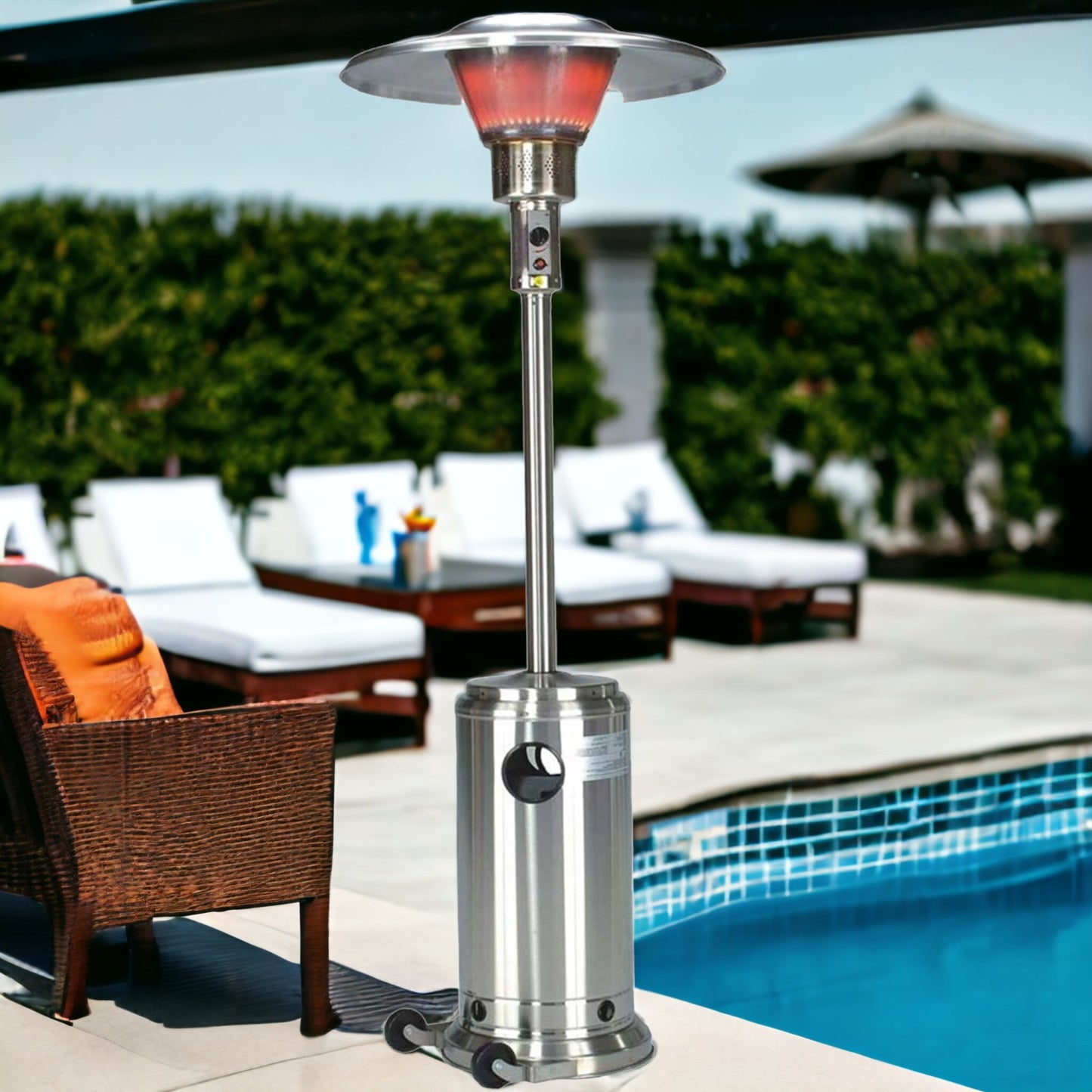 HomeRoots 40000 BTU Silver Steel Propane Cylindrical Pole Standing Patio Heater