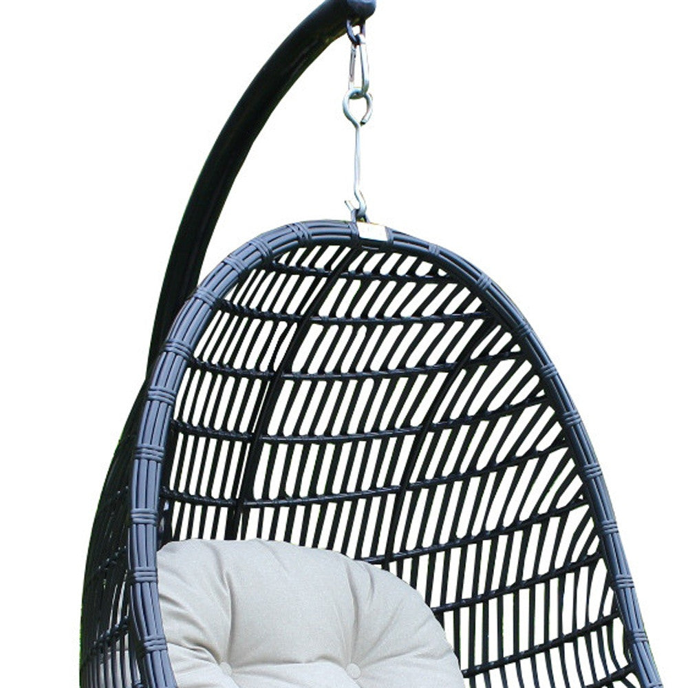 HomeRoots 43" Beige Aluminum Outdoor Swing Chair with Beige Cushion