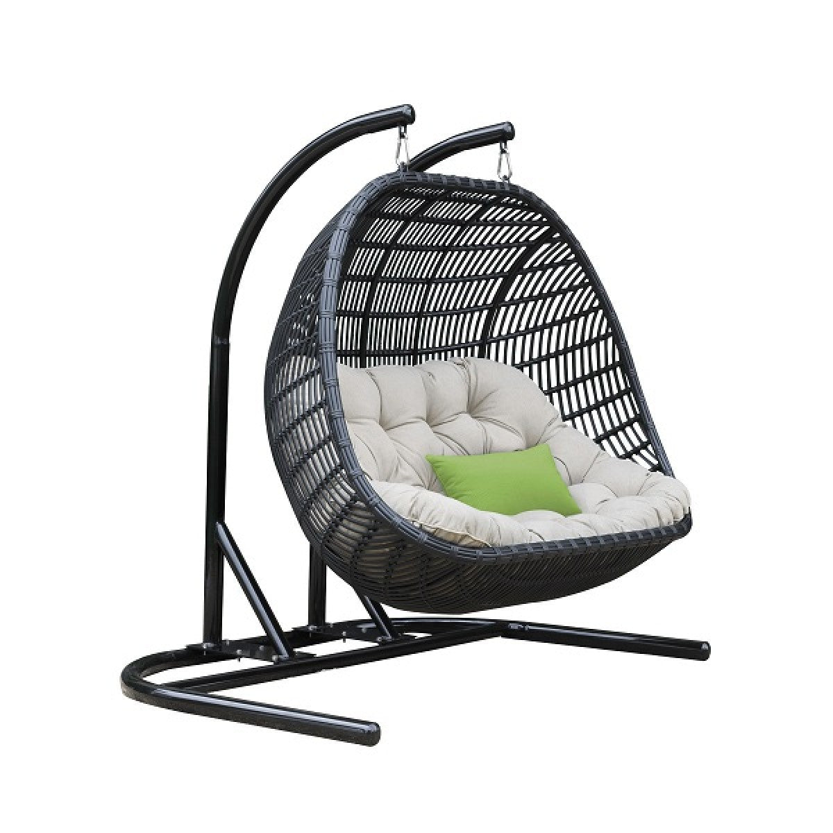 HomeRoots 69" Beige and Black Aluminum Indoor Outdoor Swing Chair with Beige Cushion