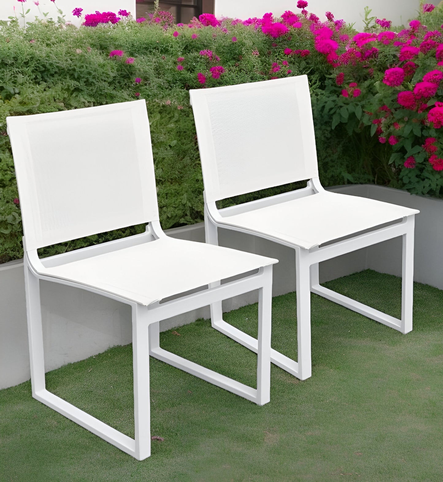 HomeRoots Set of Two 20" White Aluminum Indoor Outdoor Dining Chair