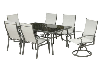 HomeRoots Seven Piece Black and Gray Rectangular Glass Dining Set with Six Chairs