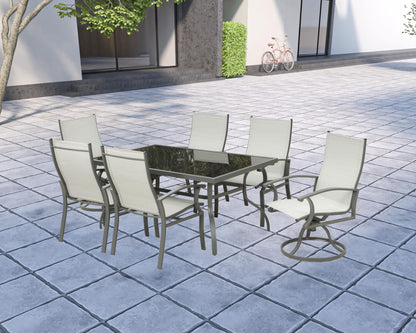 HomeRoots Seven Piece Black and Gray Rectangular Glass Dining Set with Six Chairs