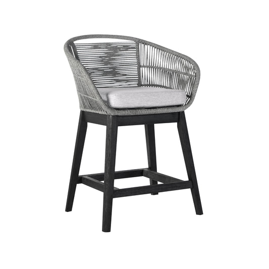 HomeRoots 38" Light Gray Solid Wood Low back Outdoor Bar Height chair with Footrest